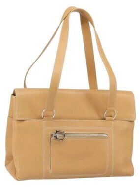Salvatore Ferragamo Tote Bag Leather Beige Silver Auth BA9736